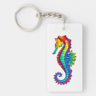 Porte-clefs Hippocampe polygonal arc-en-ciel