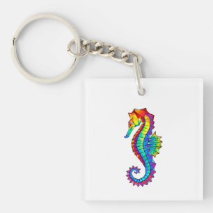 Porte-clefs Hippocampe polygonal arc-en-ciel