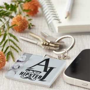 Porte-clefs Hipster IA avec lunettes portatives et moustache
