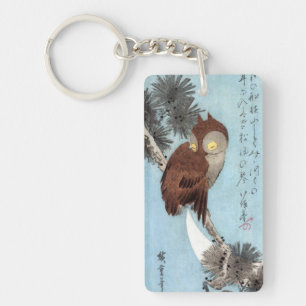 Porte-clefs Hiroshige - Chouette à cornes, pin et lune à crois