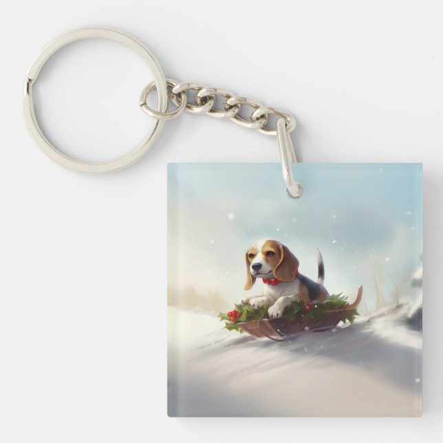 Porte-clefs hiver de neige de Noël beagle (Devant)
