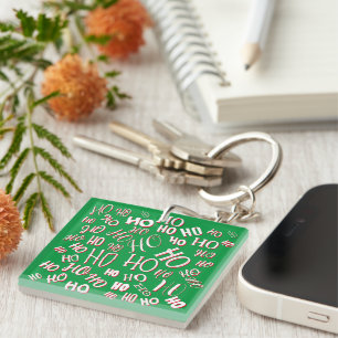 Porte-clefs HO HO HO motif de texte de Noël blanc vert rouge