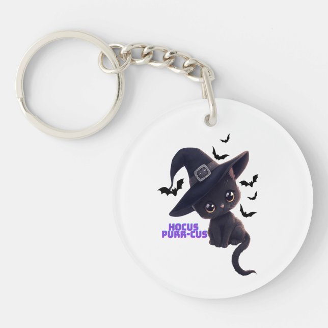 Porte-clefs Hocus Purr-cus Cute Chat Noir Halloween Art (Devant)