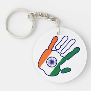 Porte-clefs holiES - Inde Drapeau main + votre couleur de fond