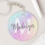 Porte-clefs Holographe de Parties scintillant glamour Monogram<br><div class="desc">Personnalisez facilement cet élégant motif de parties scintillant bokeh coloré avec votre nom et/ou monogramme personnalisés.</div>