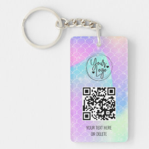 Porte-clefs Holographic Rainbow Mermaid QR Code Logo Business