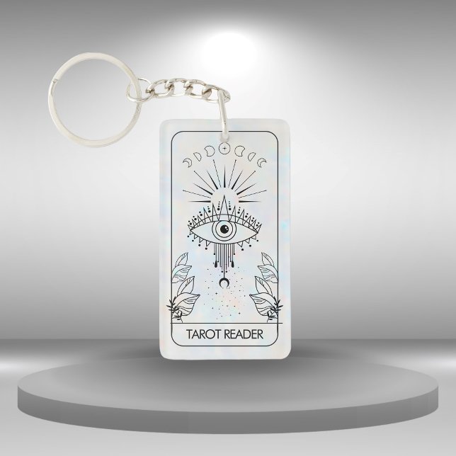Porte-clefs Holographie du Tarot céleste oculaire mystique (Mystical Evil Eye Celestial Tarot Holographic Keychain)