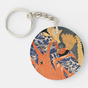Porte-clefs Homard et oiseau japonais vintage Ukiyo-e