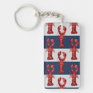 Porte-clefs Homards nautiques sur rayures bleu marine et gris