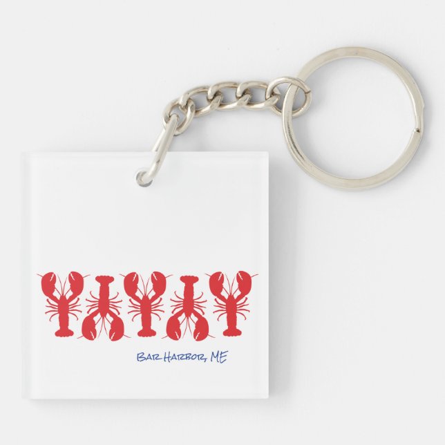 Porte-clefs Homards rouges Bleu Texte Personnalisé Blanc Prepp (Dos)