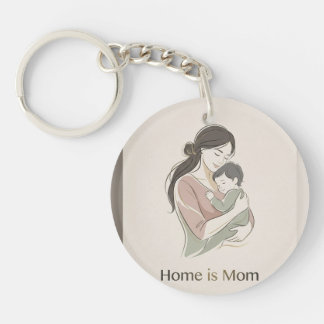 Porte-clefs Home is Mom Minimalist Line Art Mother Child Hug K