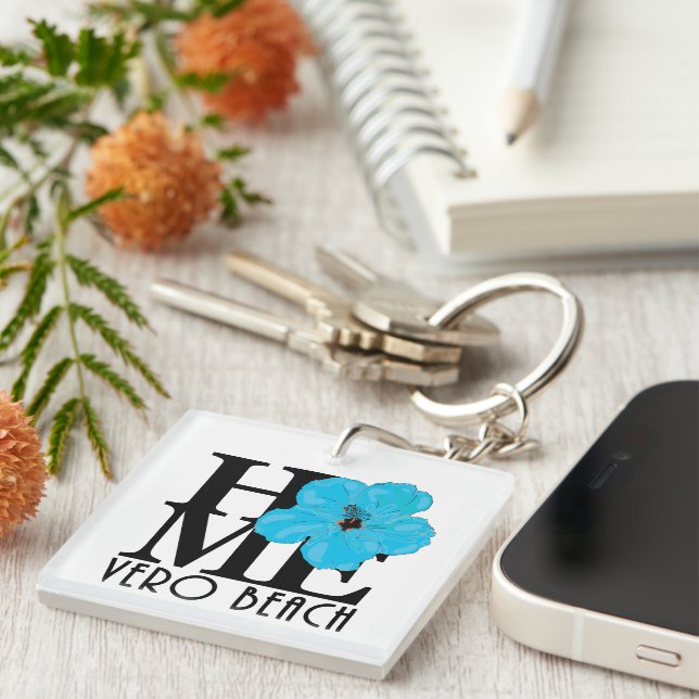 Porte-clefs HOME Vero Beach Floride Hibiscus bleu (Devant Droit)