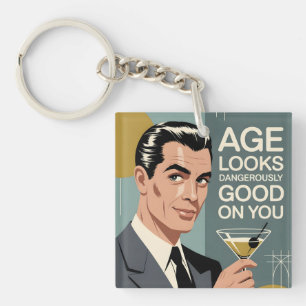 Porte-clefs Homme Élégant avec un Martini et Message d'Anniver