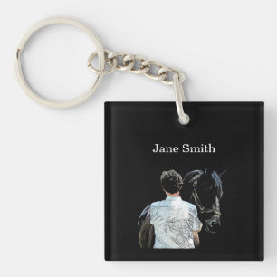 Porte-clefs Homme tenant Cheval Porte - clé acrylique foncé