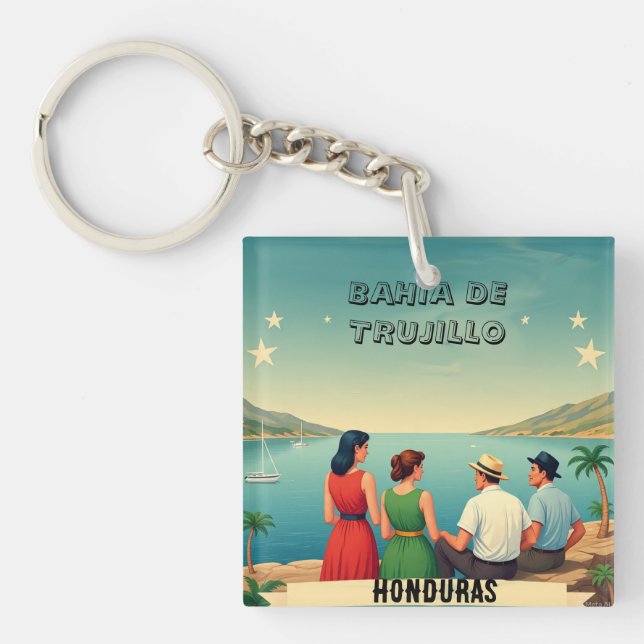 Porte-clefs  Honduras BAHIA DE TRUJILLO Retro poster (Devant)