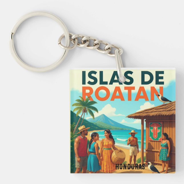 Porte-clefs  Honduras ISLAS DE ROATAN Retro poster (Devant)