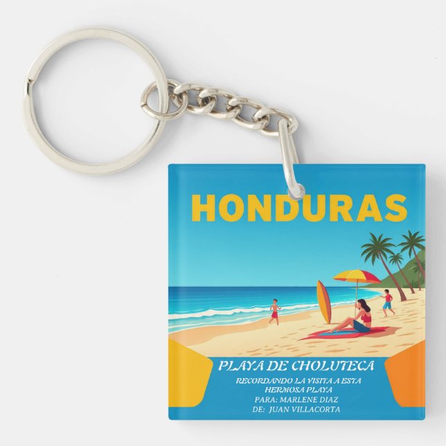 Porte-clefs  Honduras PLAYA DE CHOLUTECA Retro poster (Devant)