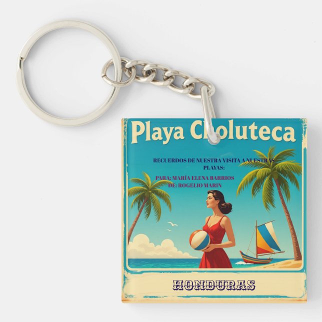 Porte-clefs  Honduras PLAYAS CHOLUTECA Retro poster (Devant)