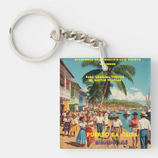 Porte-clefs  Honduras Puerto LA CEIBA Retro poster