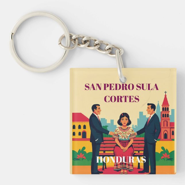 Porte-clefs  Honduras SAN PEDRO SULA Retro poster (Devant)