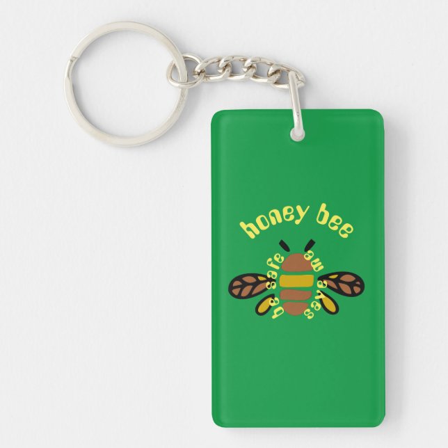Porte-clefs Honey bee acrylique - rectangle vert (Devant)