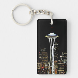 Porte-clefs Horizon de Seattle la nuit, avec l'aiguille de