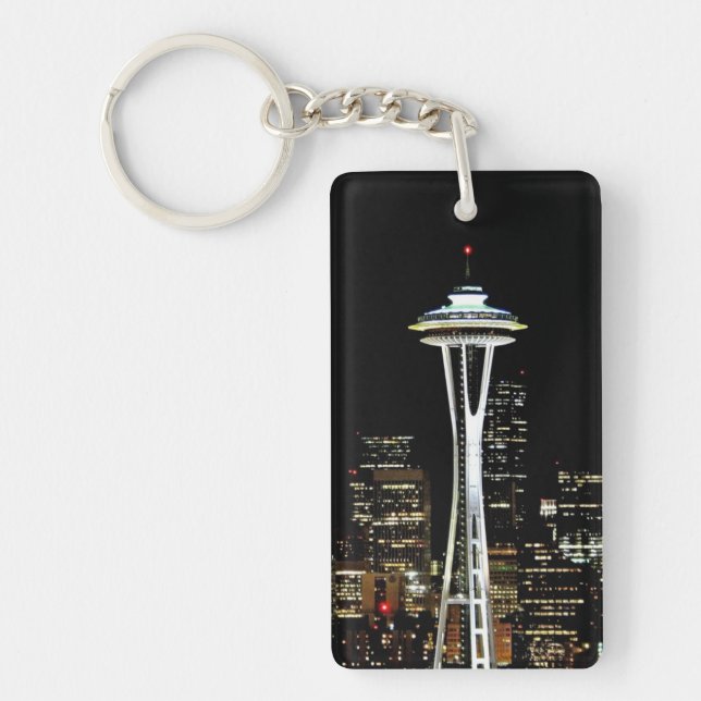Porte-clefs Horizon de Seattle la nuit, avec l'aiguille de (Devant)