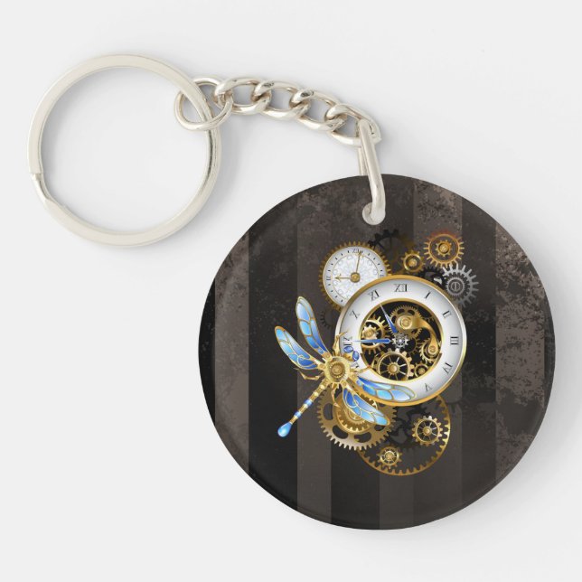 Porte-clefs Horloge à vapeur avec libellule mécanique (Devant)