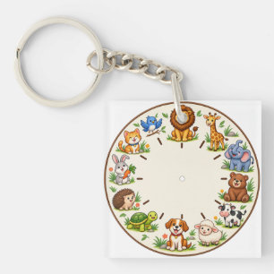 Porte-clefs Horloge murale pour nurserie avec animaux mignons 