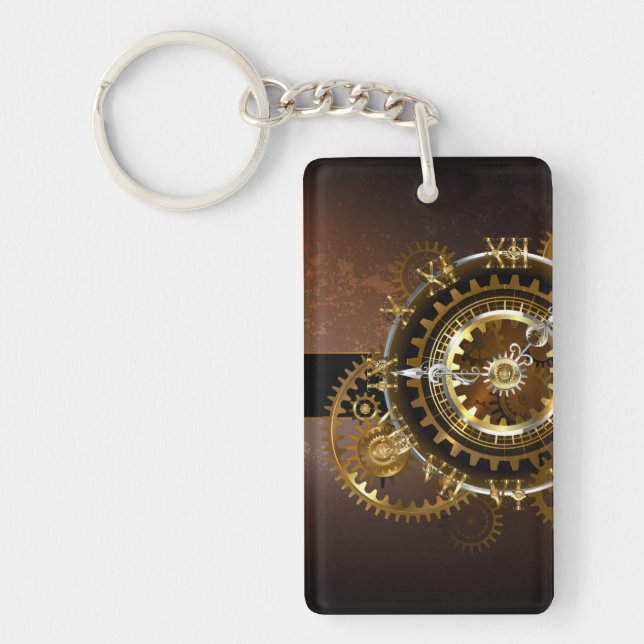 Porte-clefs Horloge Steampunk avec des engrenages anciens (Devant)