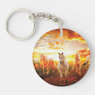 Porte-clefs Horses at sunset throw pillow