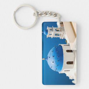 Porte-clefs Hotel Greece Church Santorini bleu photo et texte