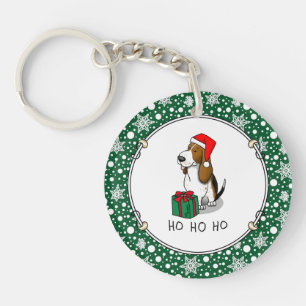 Porte-clefs Hound de Noël Père Noël Basset (trois couleurs 1)