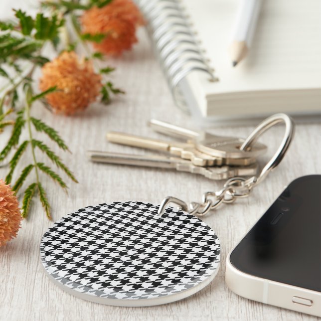 Porte-clefs Houndstooth noir et blanc par Shirley Taylor (Devant droit)