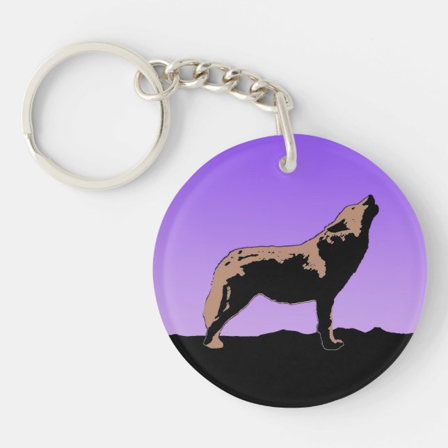 Porte-clefs Howling Wolf at Sunset - Art faunique original (Devant)