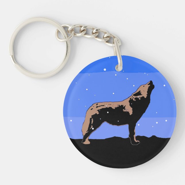 Porte-clefs Howling Wolf en hiver - Art faunique original (Devant)