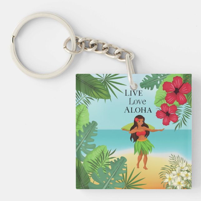 Porte-clefs Hula Girl Live Love Aloha (Devant)