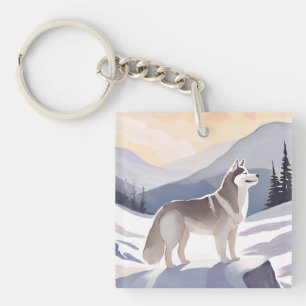 Porte-clefs Husky d'Alaska   Aquarelle Dog Mountain