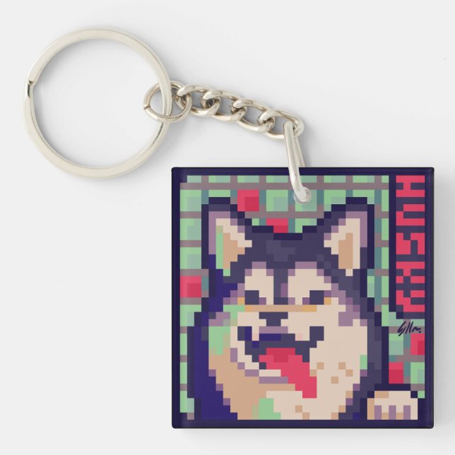 Porte-clefs Husky, Pixel Art, pixel (Devant)