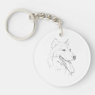 Porte-clefs Husky sibérien – Dessin au trait minimaliste de ch