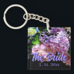 Porte-clefs Hydrangea jardin rose bleu violet fleuri la Mariée<br><div class="desc">Romantique classique vieille mode hydrangée colorée. porte - clé "pour la mariée". Belle photo - blues violets roses et verts. Photo de mon jardin. Facile à personnaliser !</div>