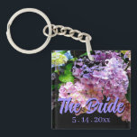 Porte-clefs Hydrangea jardin rose bleu violet fleuri la Mariée<br><div class="desc">Romantique classique vieille mode hydrangée colorée. porte - clé "pour la mariée". Belle photo - blues violets roses et verts. Photo de mon jardin. Facile à personnaliser !</div>