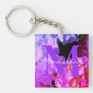 Porte-clefs Hydrangeas Rose Fuchsia, pour son monogramme