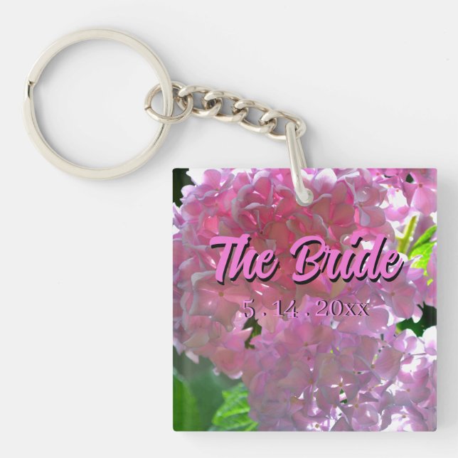 Porte-clefs Hydrangeas roses radieuses, fleurs de mariée rose (Devant)