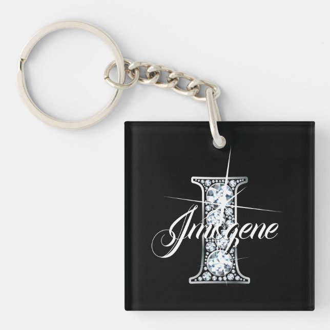 Porte-clefs I Faux Diamond Bling Monogramme (Devant)