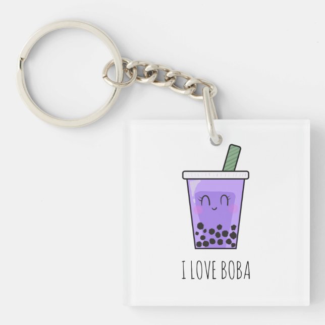 Porte-clefs I Love Boba Kawaii Bubble Tea Taro Ube Purple (Devant)