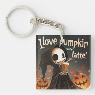 Porte-clefs I Love Citrouille Spice Latte Art numérique