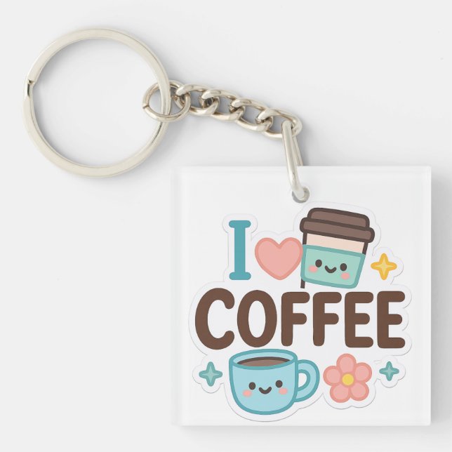 Porte-clefs I Love Coffee Cute Kawaii Sticker – Adorable Coffe (Devant)