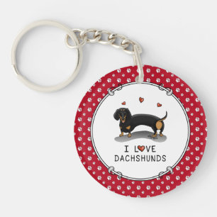 Porte-clefs I Love Dachshunds Dachsies (noir et bronze) mignon