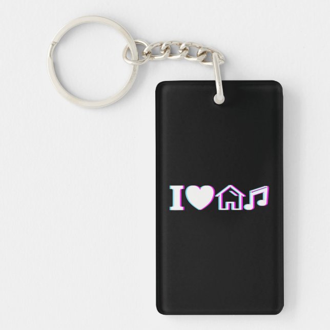 Porte-clefs I Love House Music Vaporwave Glitch EDM DJ House (Devant)